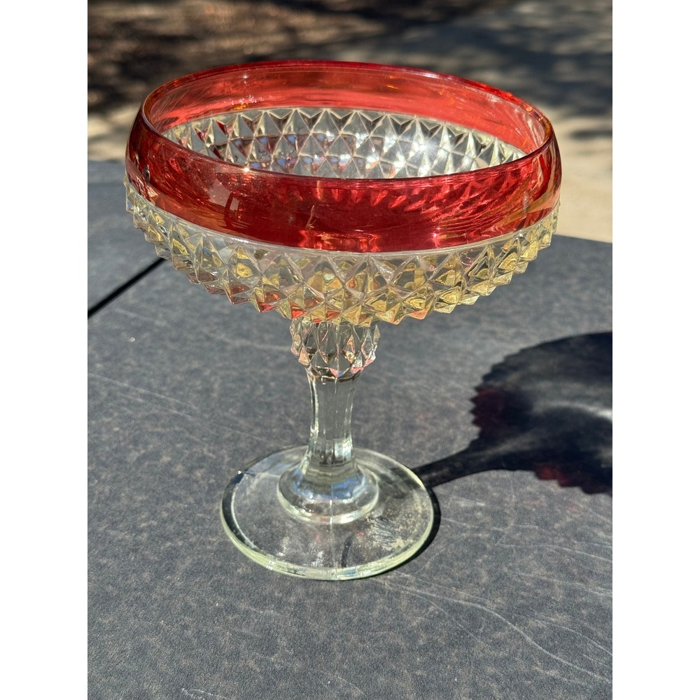 Vintage Indiana Glass Diamond Cut Glass‎ Compote